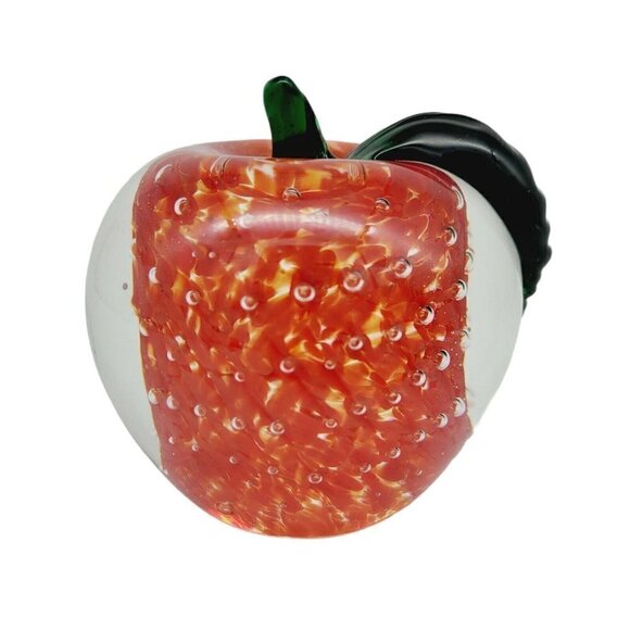 Lenox Art Glass Apple Paper Weight Controlled Bubbles Clear Red Teacher Gift - Picture 3 of 5